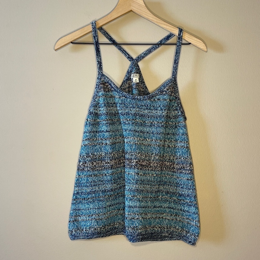 Lucky Brand Open Knit Tank Blue Space Dye Racerback Boho Summer Size M